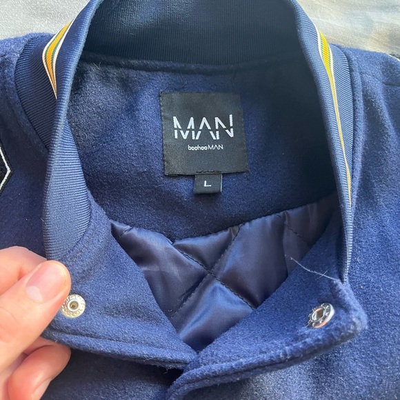 Designer Navy blue and white BoohooMan varsity’s jacket - Picture 2 of 5